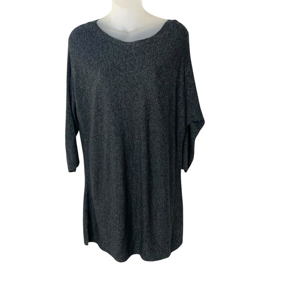 Eileen Fisher Wool & Tencel Sweater Oversized Tunic Top XS Marled Black & Gray - Picture 2 of 8